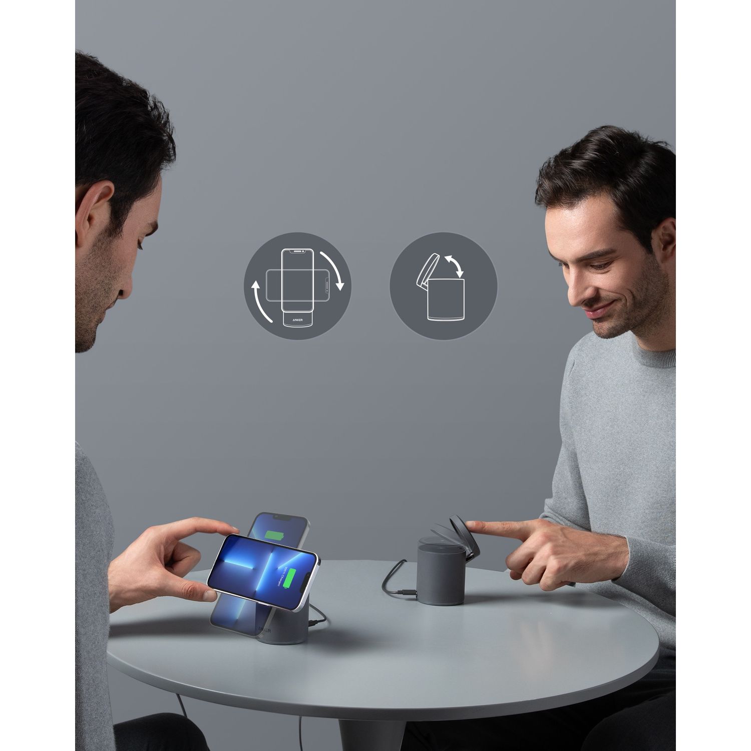Incarcator wireless QI Anker PowerWave Mag-Go 2in1, 20W, Negru fotografia produsului View 7 L
