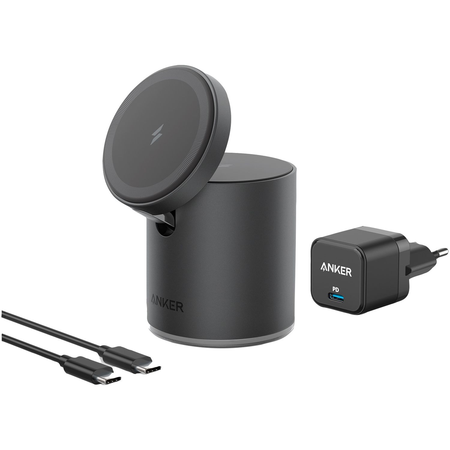 Incarcator wireless QI Anker PowerWave Mag-Go 2in1, 20W, Negru fotografia produsului