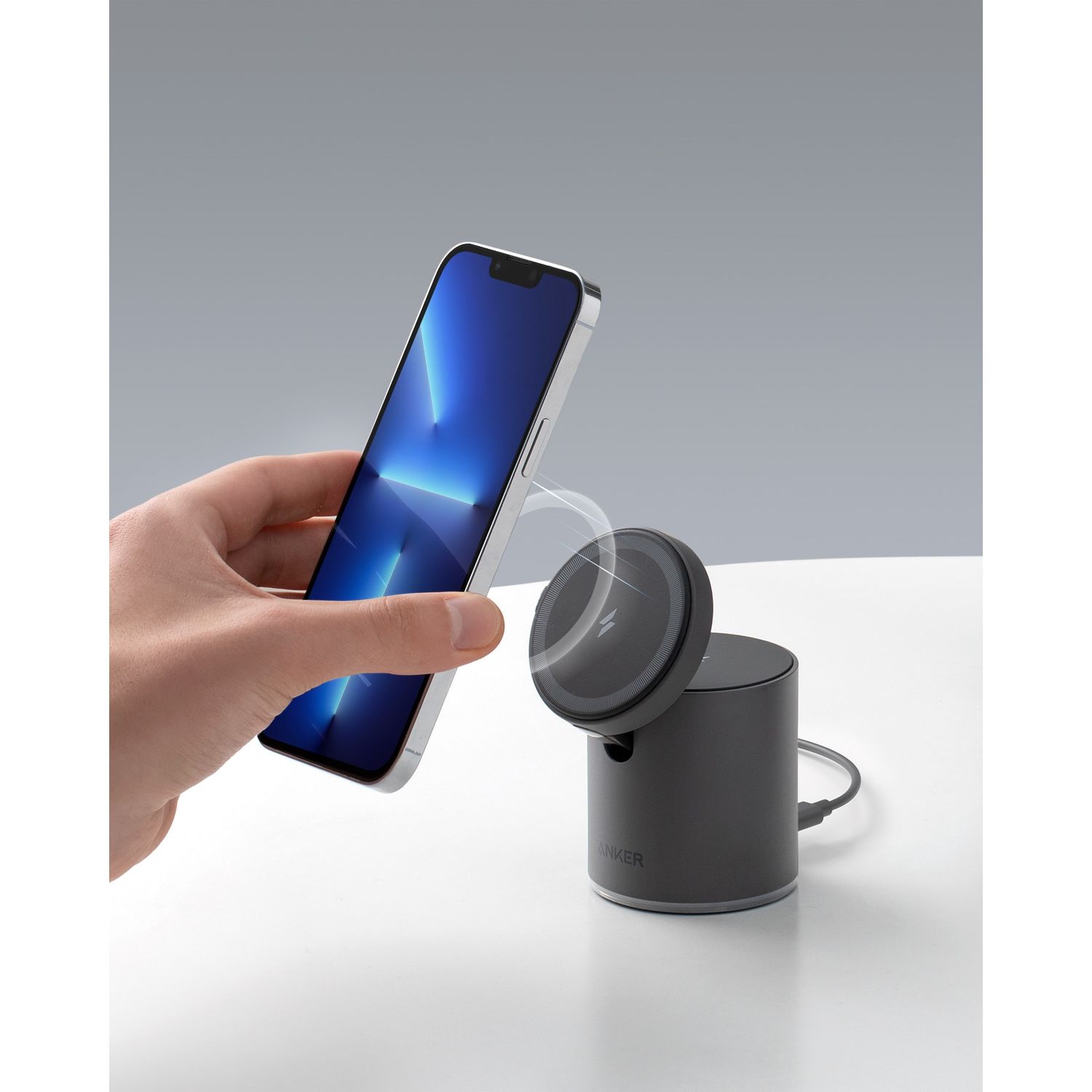 Incarcator wireless QI Anker PowerWave Mag-Go 2in1, 20W, Negru fotografia produsului View 4 L