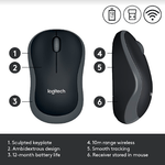 Mouse Optic Wireless Logitech M185, USB, 1000 DPI (Gri) fotografia produsului View 13 S