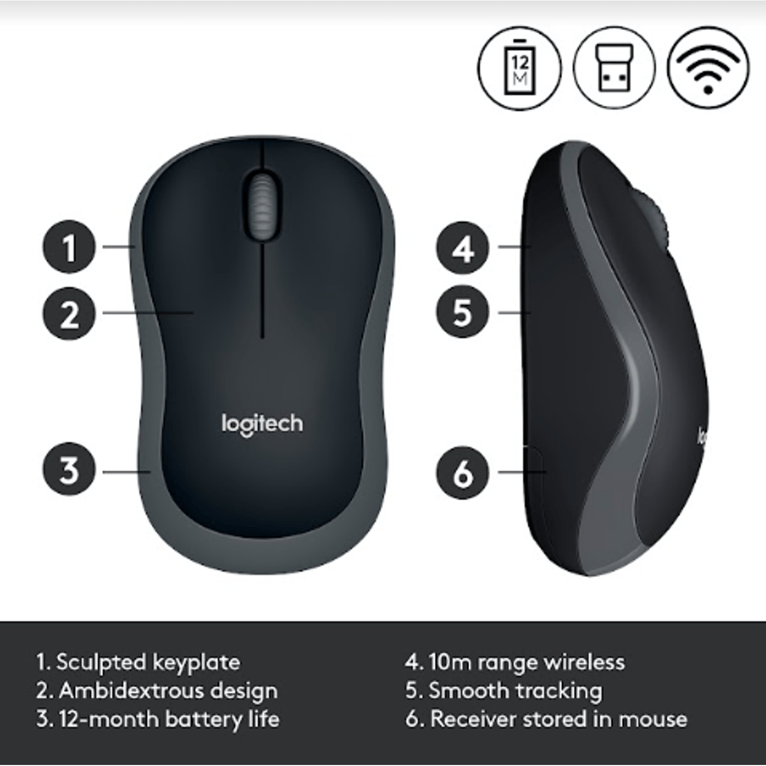 Mouse Optic Wireless Logitech M185, USB, 1000 DPI (Gri) fotografia produsului View 13 L