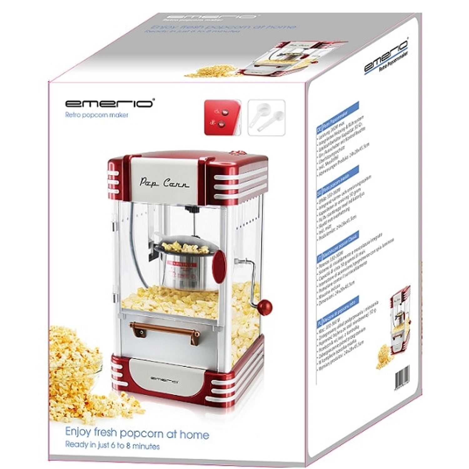 Aparat de facut popcorn, Emerio POM-120650, rosu alb fotografia produsului View 6 L