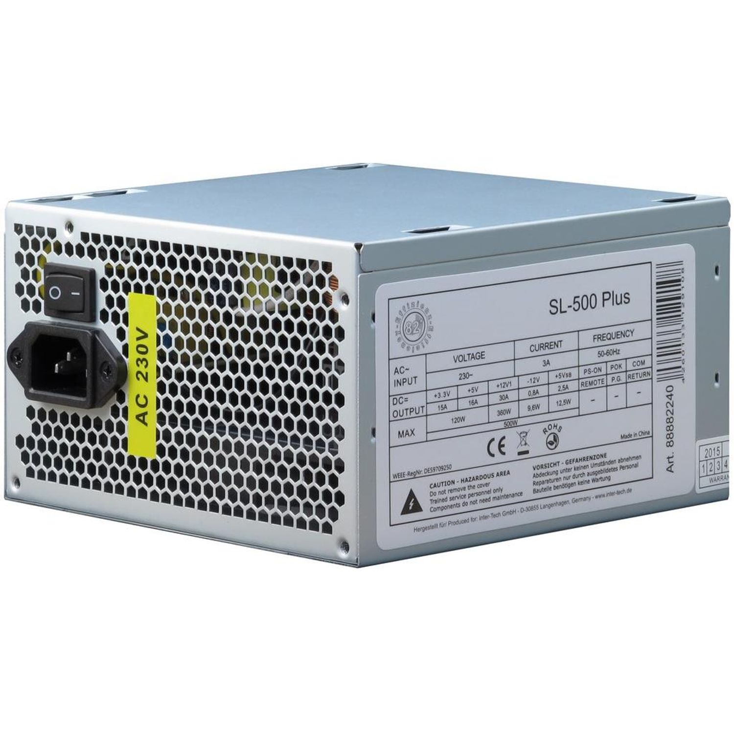 Sursa Inter-Tech SL-500 PLUS, 500W, eficienta 90,2%, PFC Activ Sursa Inter-Tech SL-500 Plus, 500W fotografia produsului View 3 L