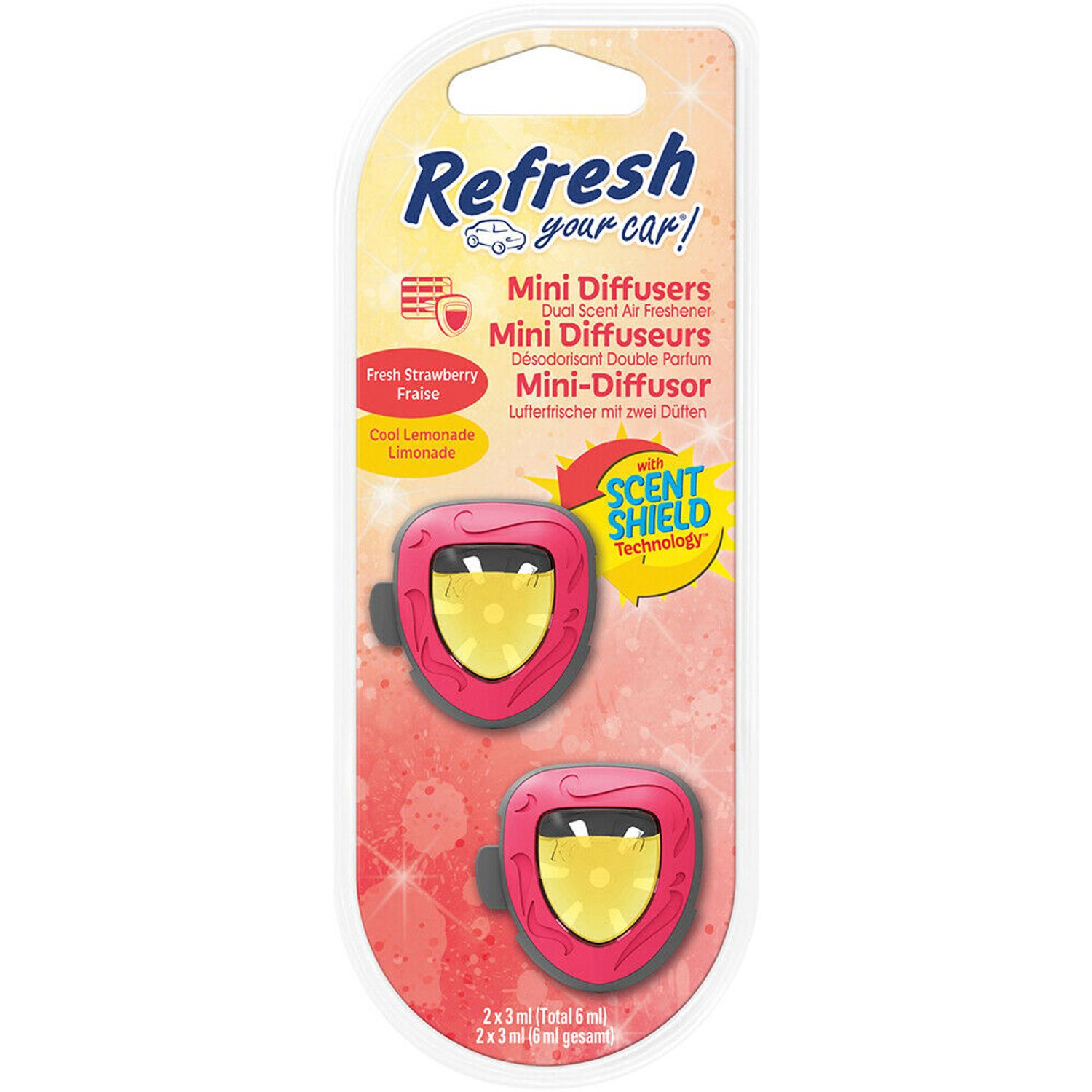 Set 2 Odorizante Auto Refresh Your Car, Mini Diffuser, Fresh Strawberry, Miros Capsuni, Grila Ventilatie fotografia produsului