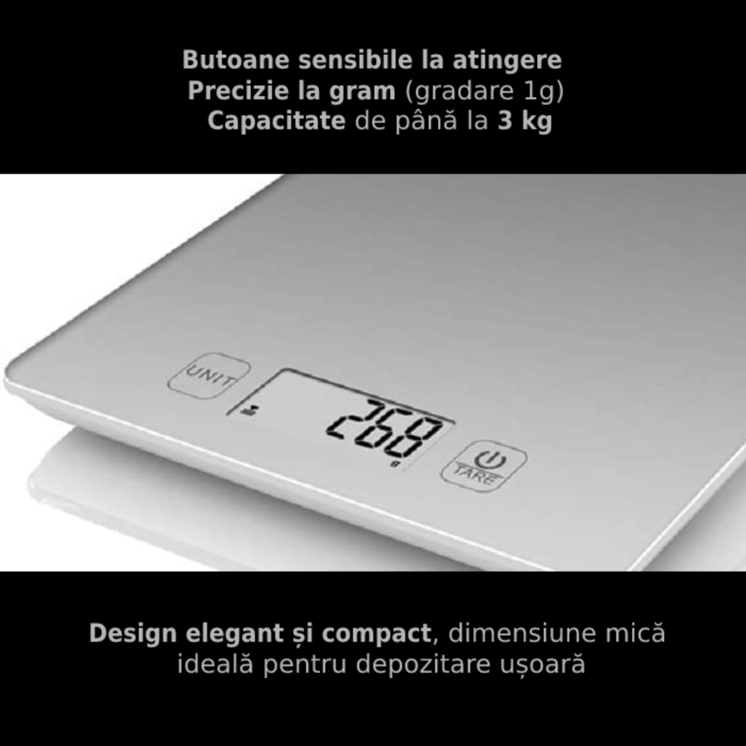 Cantar de bucatarie, 3 kg, Terraillon First Grey fotografia produsului View 2 L