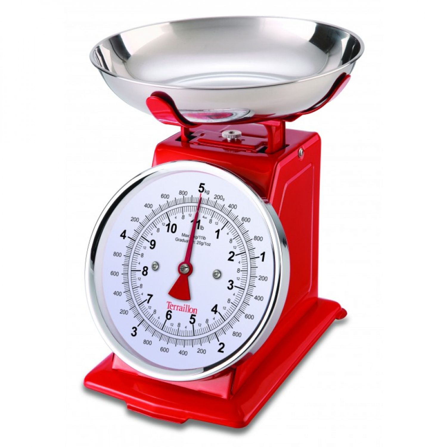 Cantar mecanic de bucatarie Terraillon, Maxim 5 kg, Otel, Rosu fotografia produsului