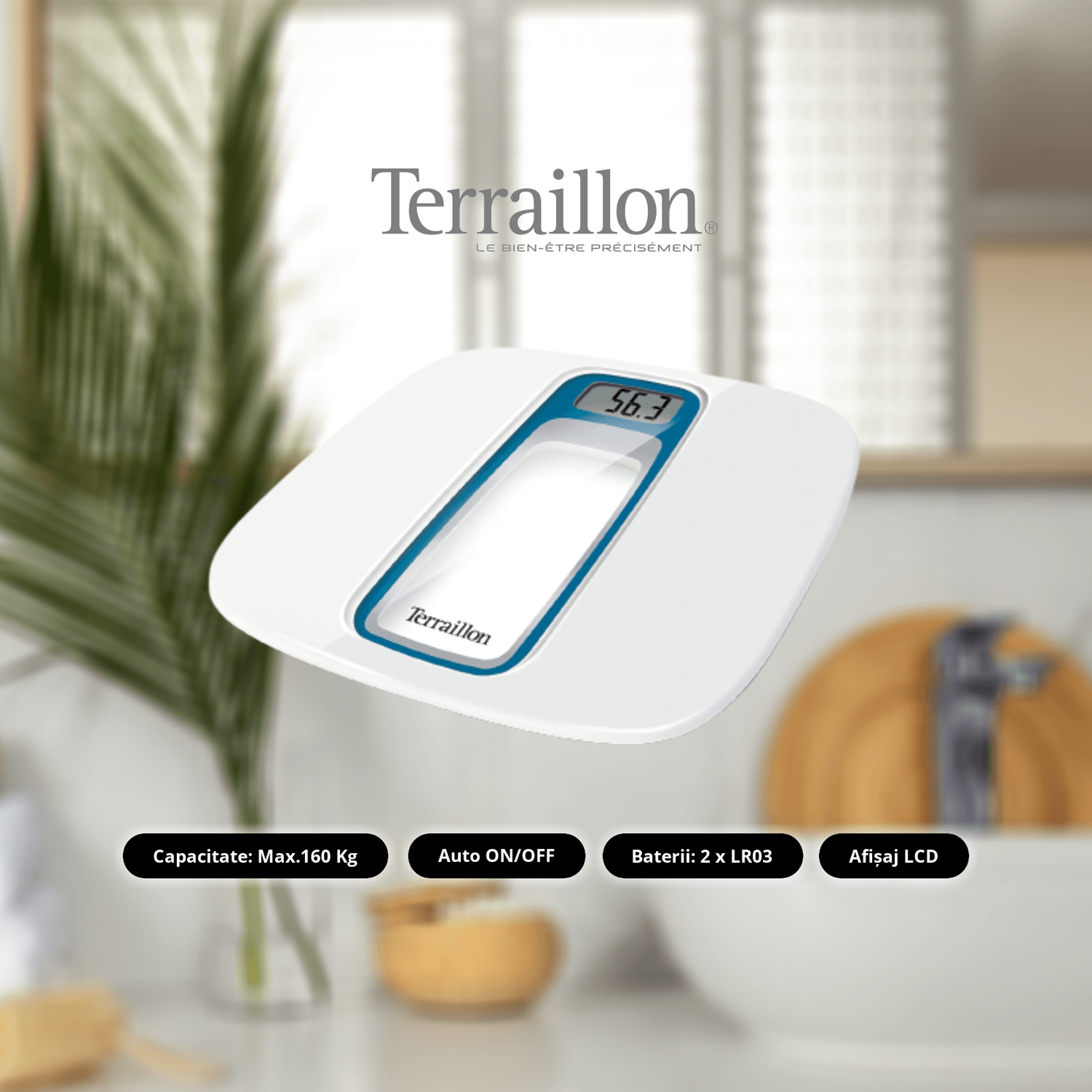 Cantar corporal electronic, Terraillon Window, 160 kg, Alb-Albastru fotografia produsului View 2 L