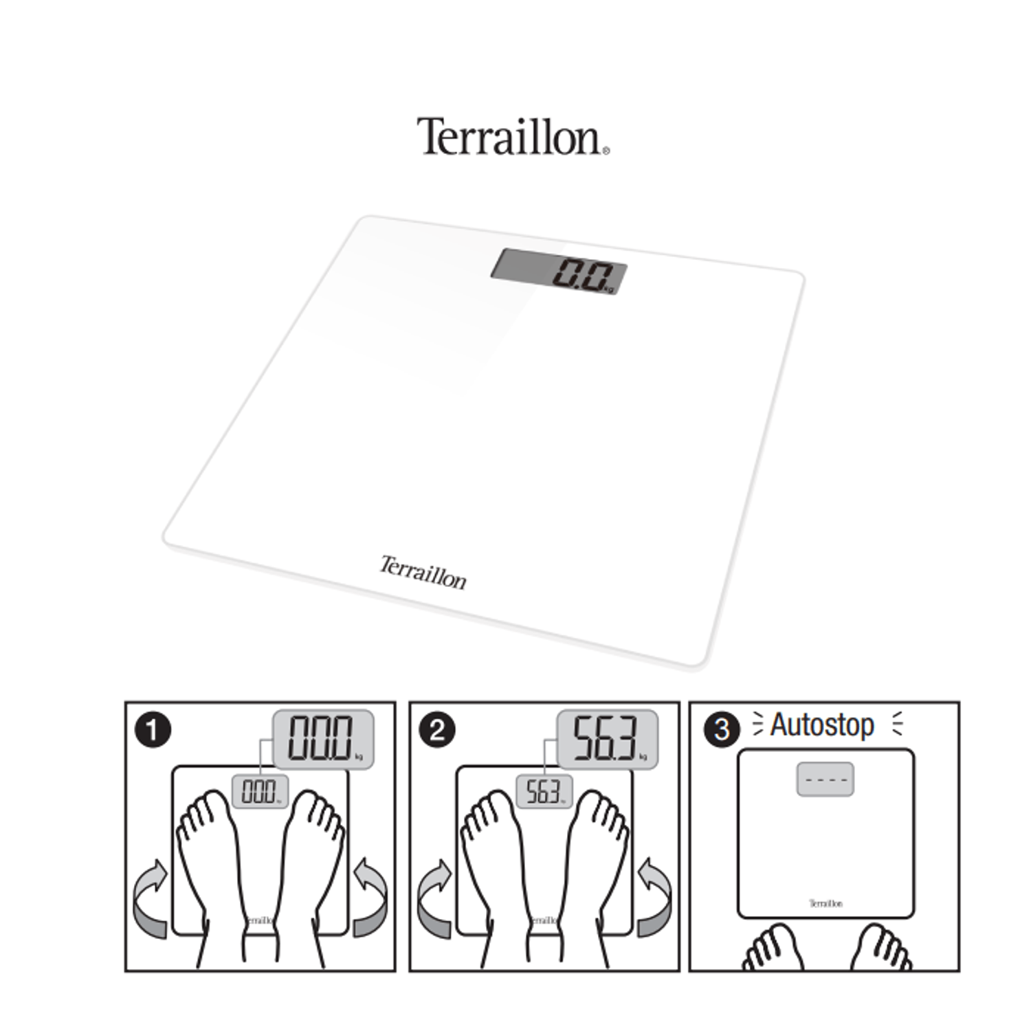 Cantar corporal electronic, Terraillon TX1000, platforma de sticla, Alb fotografia produsului View 2 L