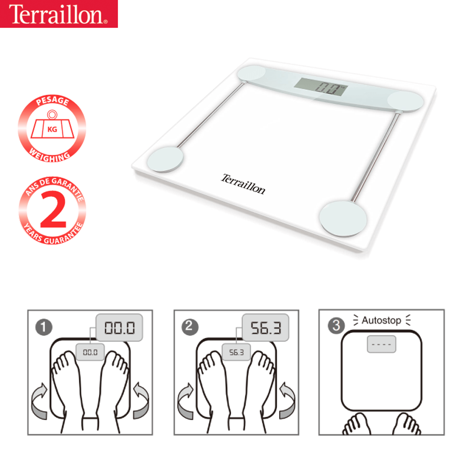 Cantar corporal electronic, Terraillon TX5000, platforma transparenta de sticla fotografia produsului View 2 L