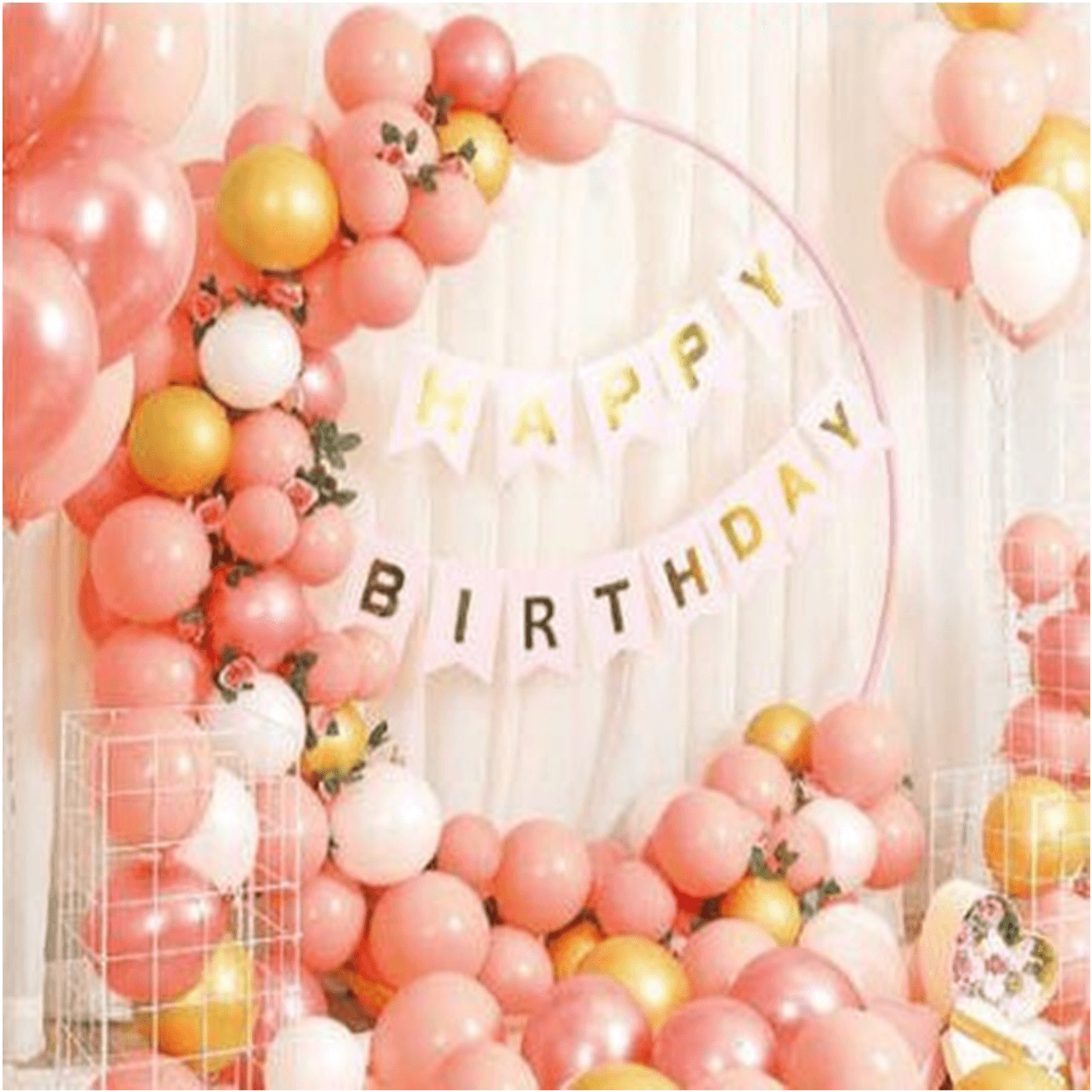 Set arcada baloane roz Happy Bitrthday fotografia produsului