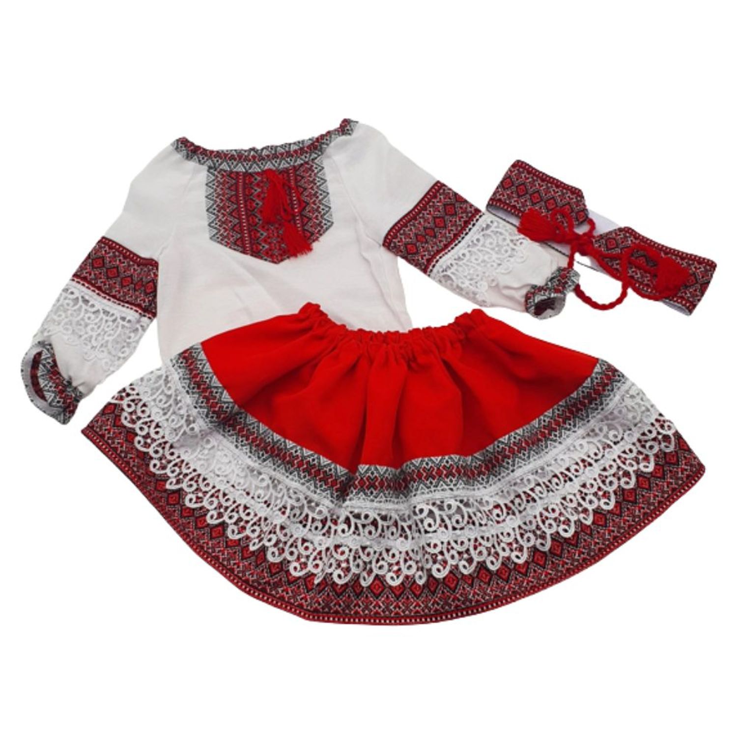 Costum Popular Muntenia pentru fete, rosu 10 ani 140 cm fotografia produsului View 3 L
