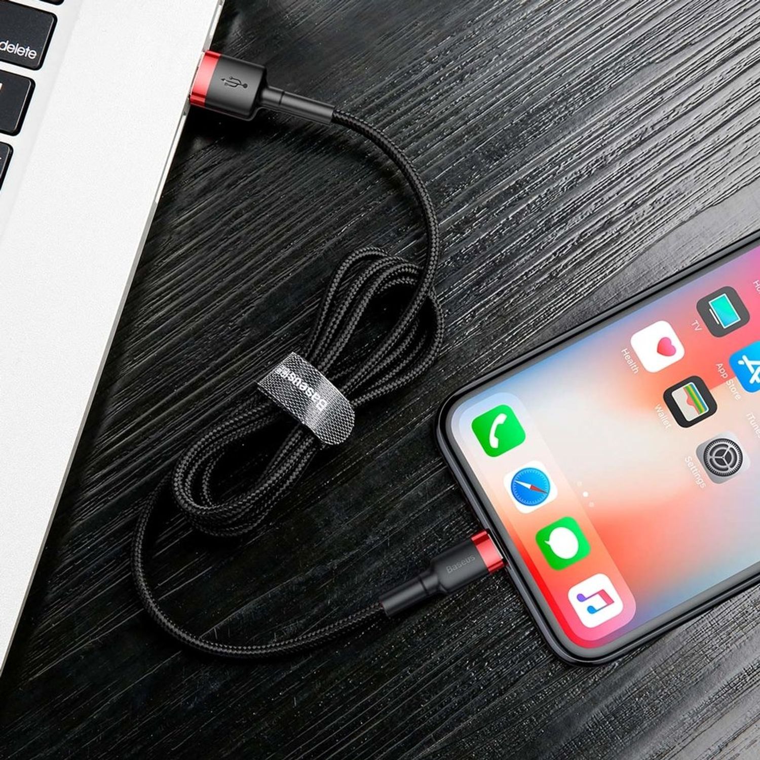 Cablu de Date Baseus Cafule USB tip Lightning iPhone 0.5 m Negru+Rosu fotografia produsului View 8 L