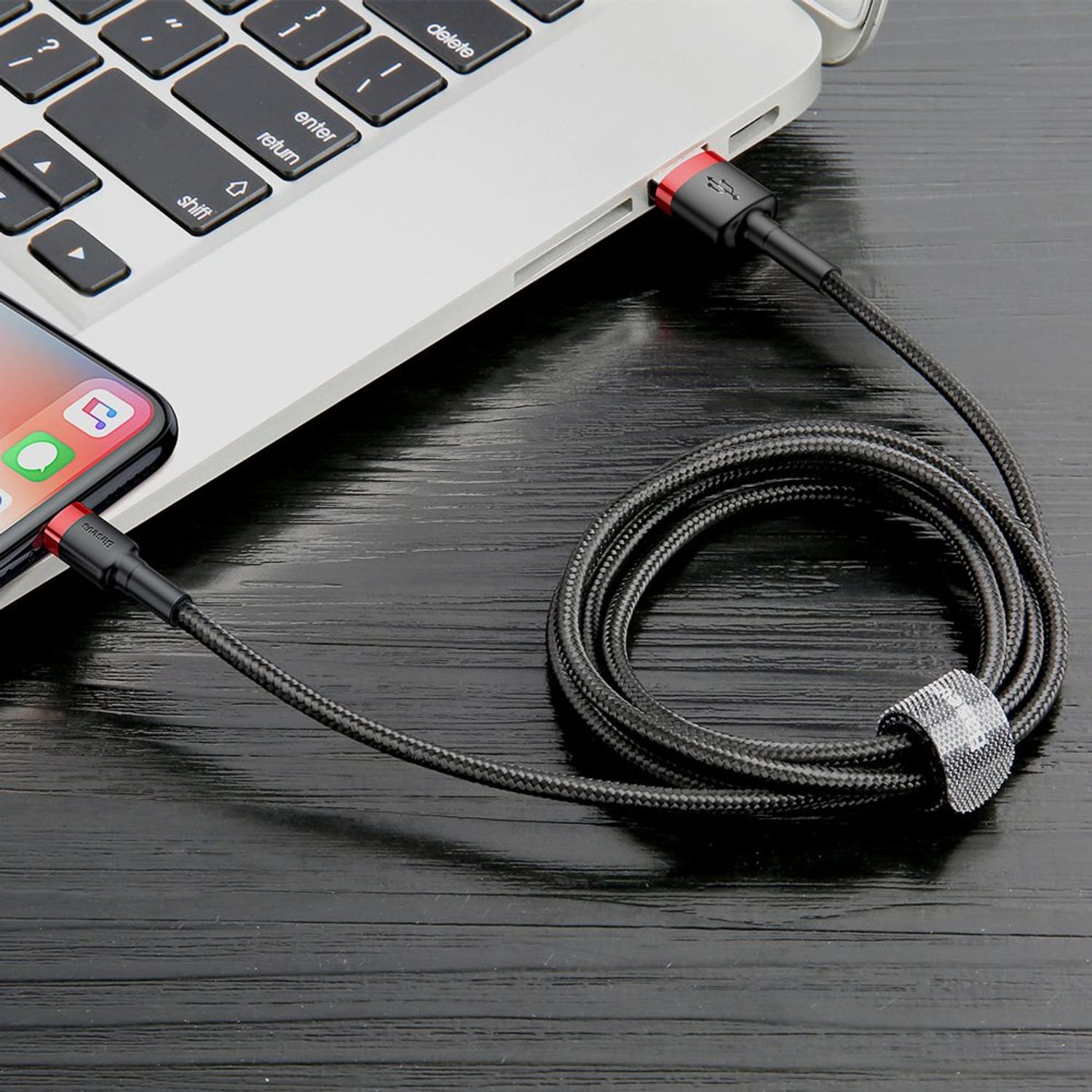 Cablu de Date Baseus Cafule USB tip Lightning iPhone 0.5 m Negru+Rosu fotografia produsului View 7 L