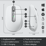 Mouse wireless Logitech MX Anywhere 3, 2.4GHz&Bluetooth, Scroll MagSpeed, Multidevice, USB-C, Gri Mouse Wireless Logitech MX Anywhere 3, USB/Bluetooth, Scroll MagSpeed, Multidevice (Gri) fotografia produsului View 11 S