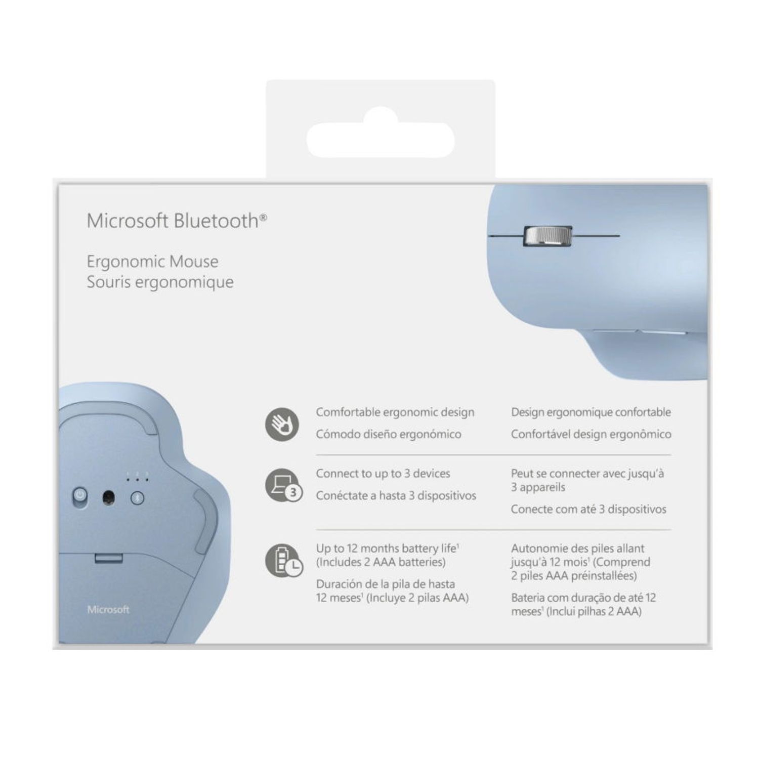 Mouse wireless Microsoft Bluetooth Ergonomic, Pastel Blue Mouse Wireless Optic Microsoft 222-00056 (Albastru) fotografia produsului View 4 L