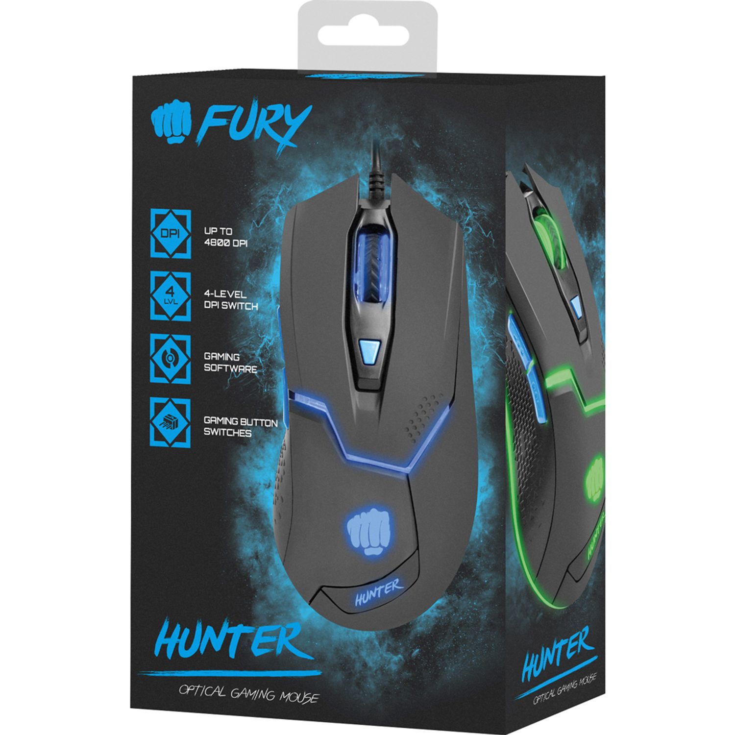 Mouse Gaming Fury Hunter (Gri/Albastru) fotografia produsului View 4 L