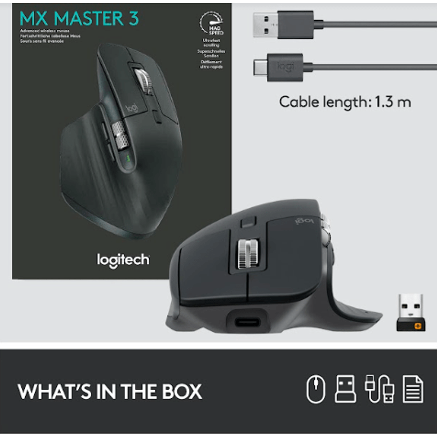 Mouse wireless Logitech MX Master 3, Negru Grafit Mouse Optic Wireless Logitech MX Master 3, 4000dpi (Negru) fotografia produsului View 12 L