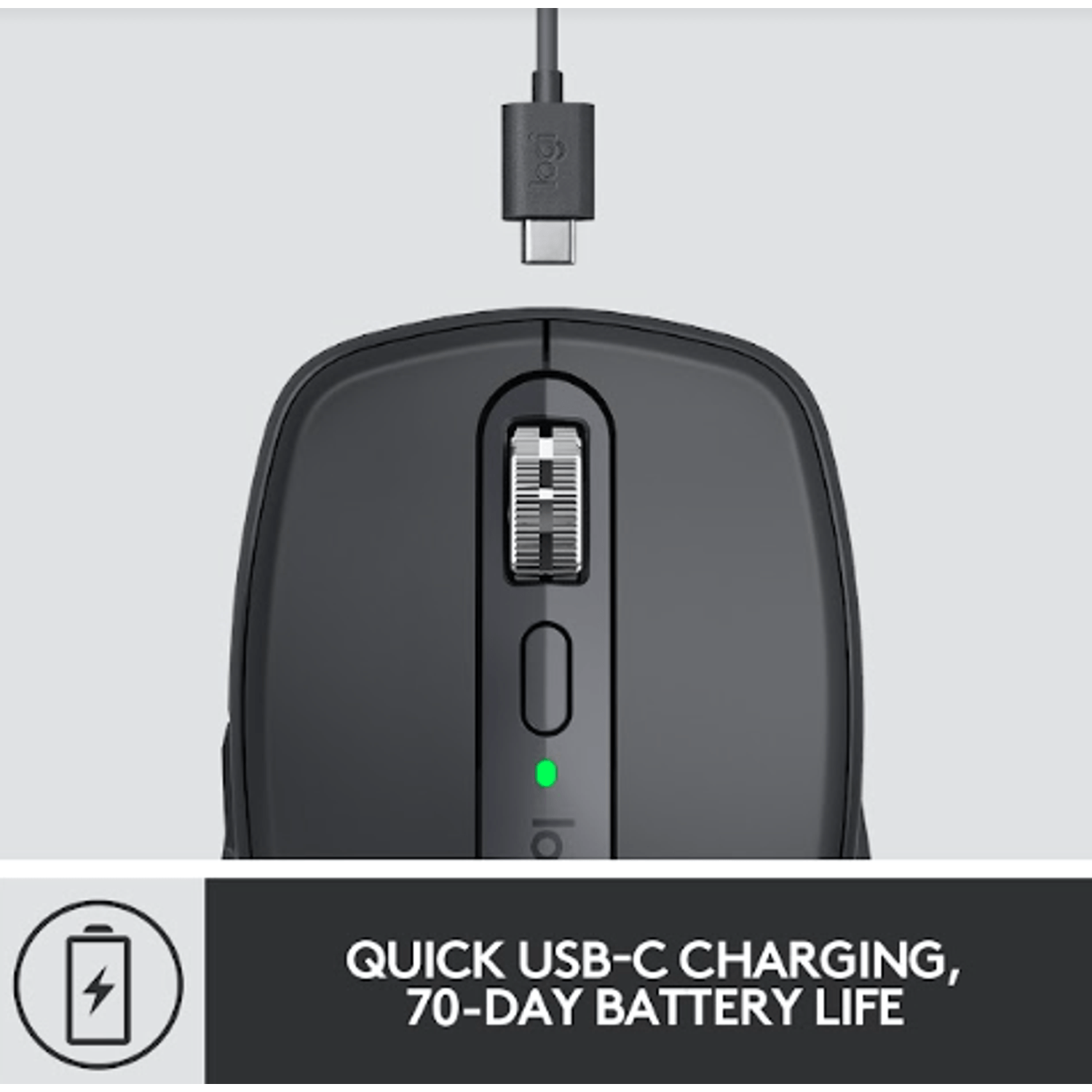 Mouse wireless Logitech MX Anywhere 3, 2.4GHz&Bluetooth, Scroll MagSpeed, Multidevice, USB-C, Negru Grafit Mouse Wireless Logitech MX Anywhere 3, USB/Bluetooth, Scroll MagSpeed, Multidevice (Negru) fotografia produsului View 17 L
