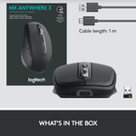 Mouse wireless Logitech MX Anywhere 3, 2.4GHz&Bluetooth, Scroll MagSpeed, Multidevice, USB-C, Negru Grafit Mouse Wireless Logitech MX Anywhere 3, USB/Bluetooth, Scroll MagSpeed, Multidevice (Negru) fotografia produsului View 18 S