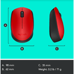 Mouse Logitech M171, Wireless, Rosu Mouse Wireless Logitech M171, USB, 1000 DPI (Rosu) fotografia produsului View 13 S