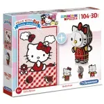 Set 2 Puzzle Clementoni de 104 piese si model 3D - Hello Kitty fotografia produsului