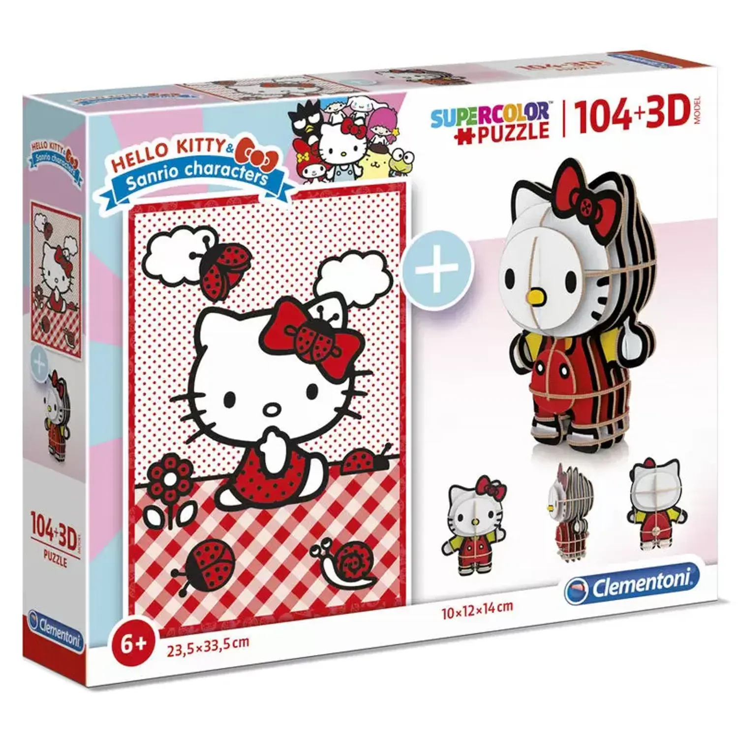 Set 2 Puzzle Clementoni de 104 piese si model 3D - Hello Kitty fotografia produsului