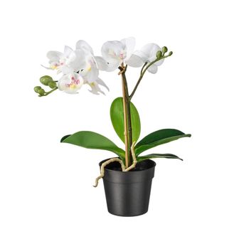 Floare Artificiala Cu Frunze Verzi, Aspect Natural, Orhidee Alba, 36 Cm