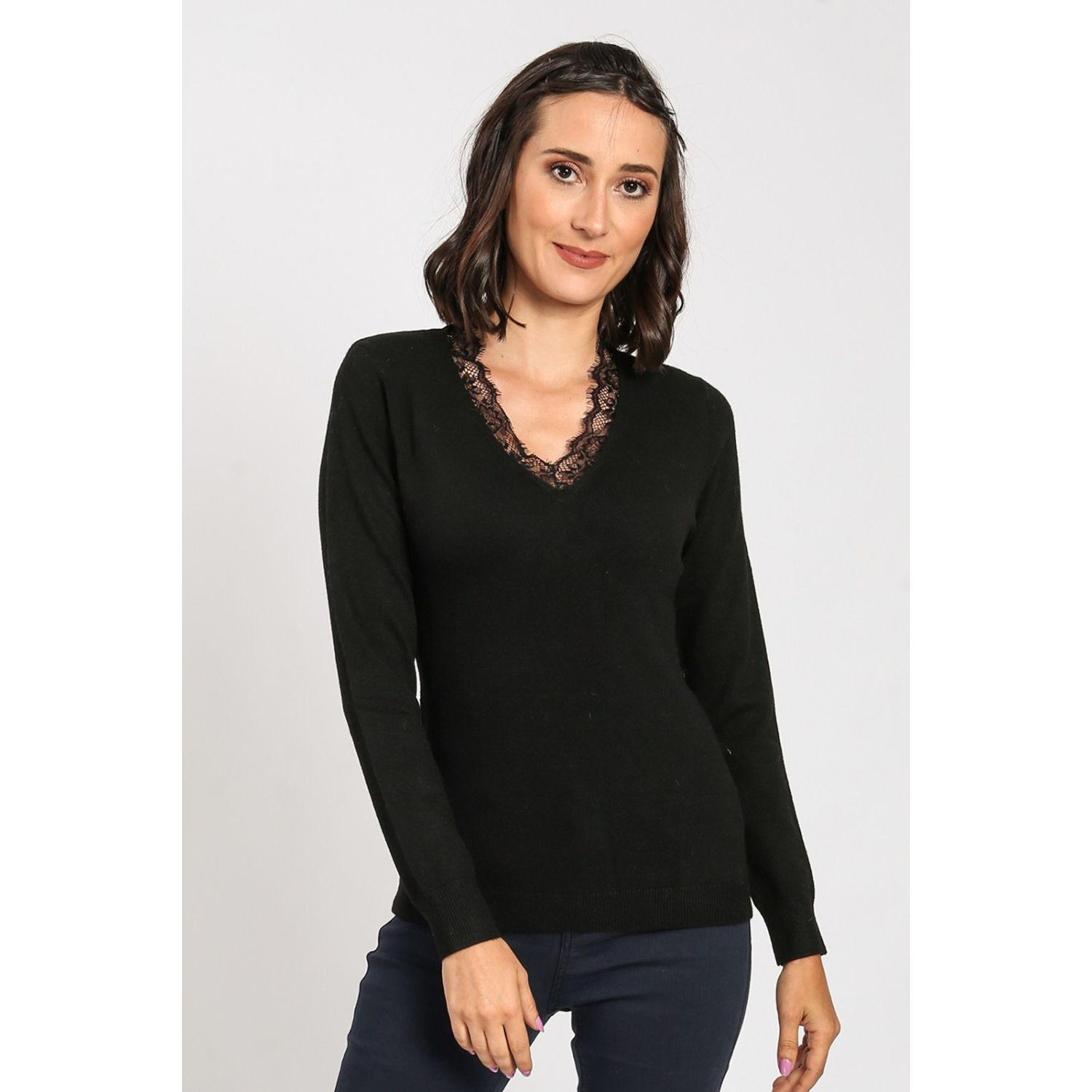 Pulover din casmir William de Faye WF971 negru fotografia produsului