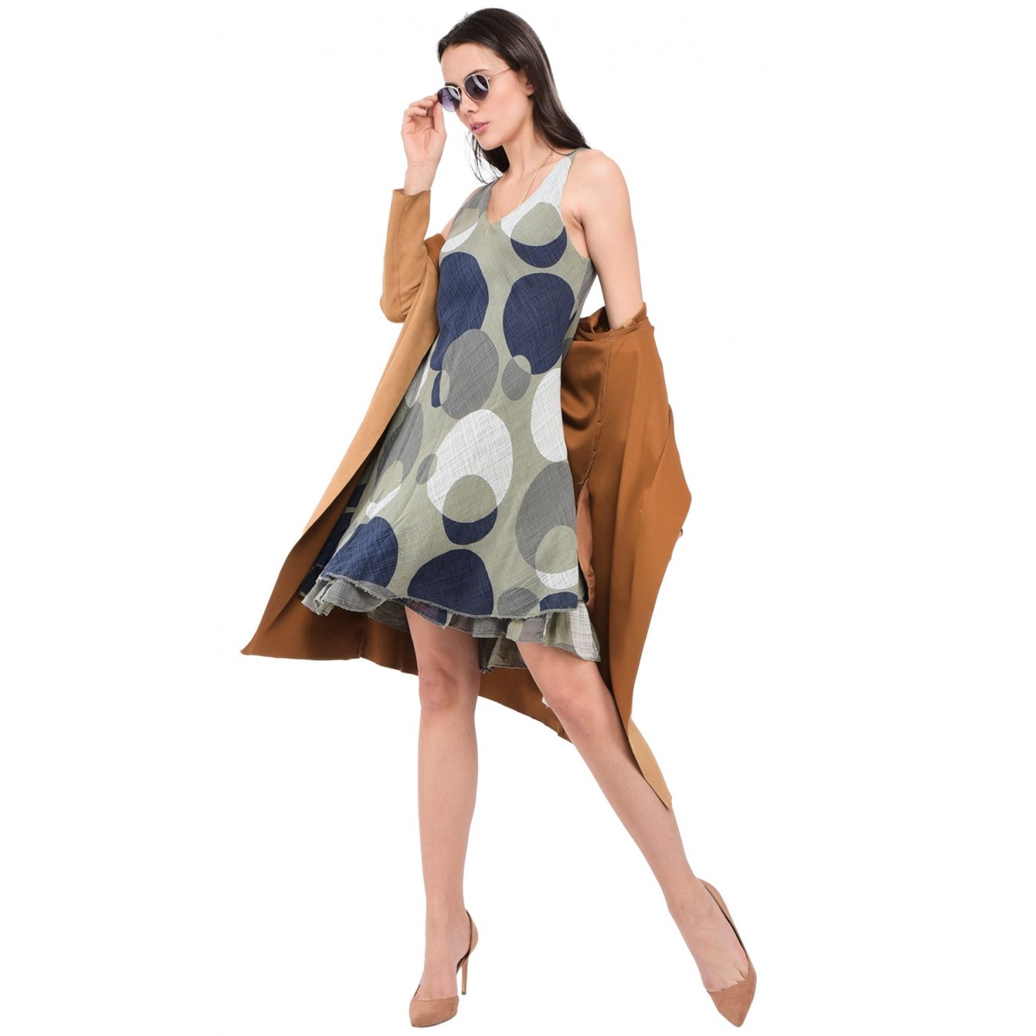 Rochie de zi midi din in Le Jardin du Lin E19-28 Kaki fotografia produsului