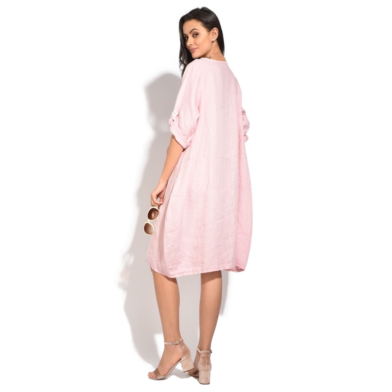 Rochie de zi midi din in Le Jardin du Lin E18-39 Roz fotografia produsului View 2 L