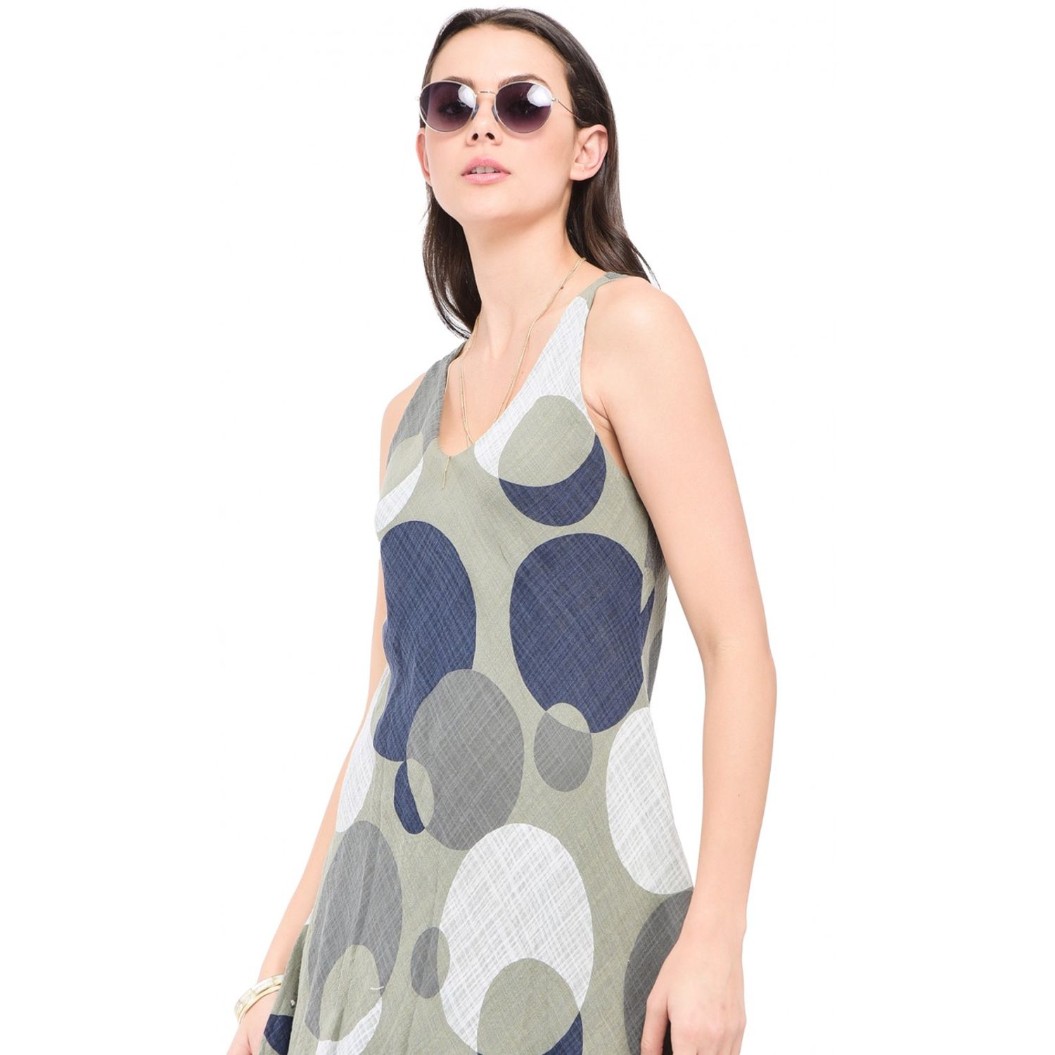 Rochie de zi midi din in Le Jardin du Lin E19-28 Kaki fotografia produsului View 3 L