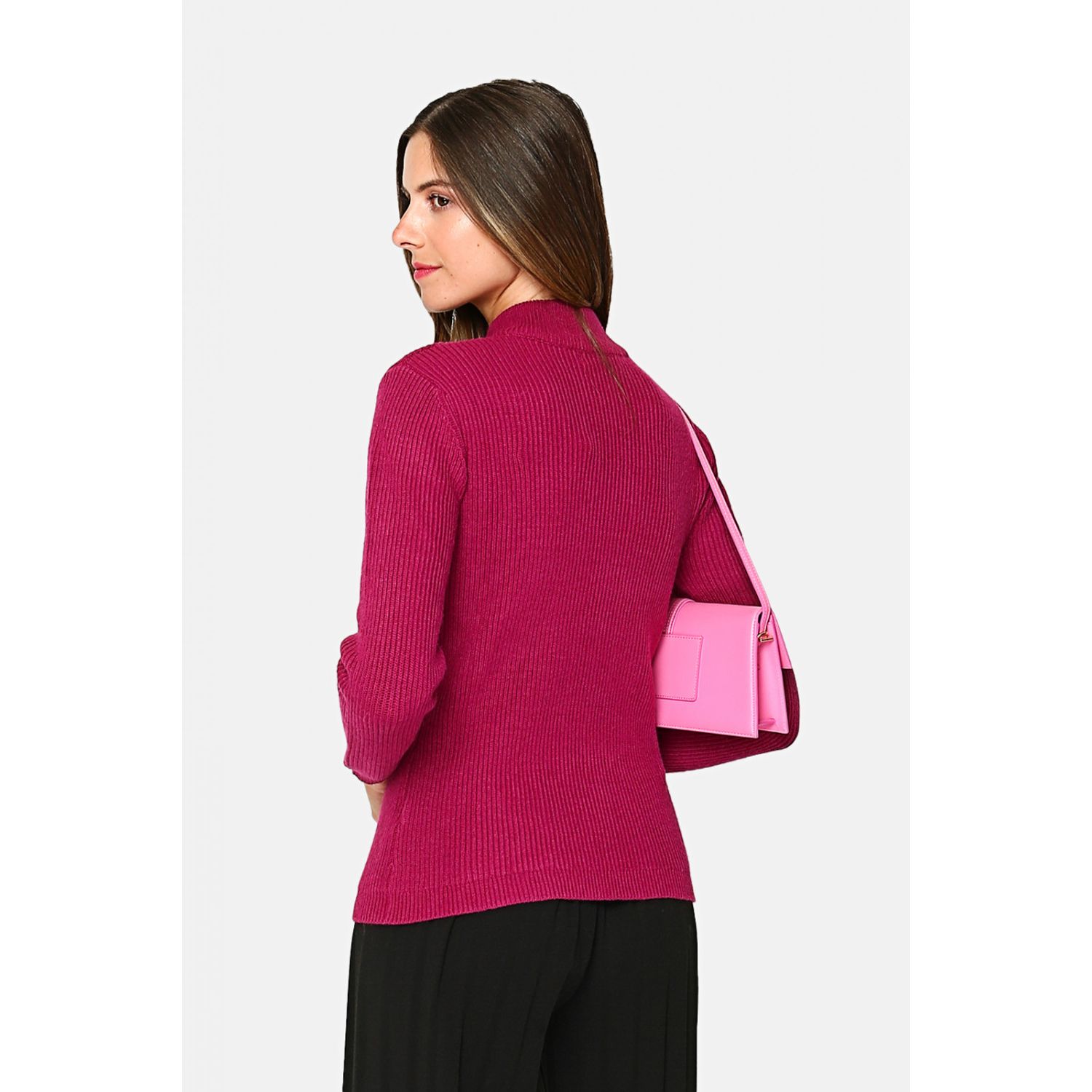 Cardigan din casmir si matase WF1228 Ciclam fotografia produsului View 2 L