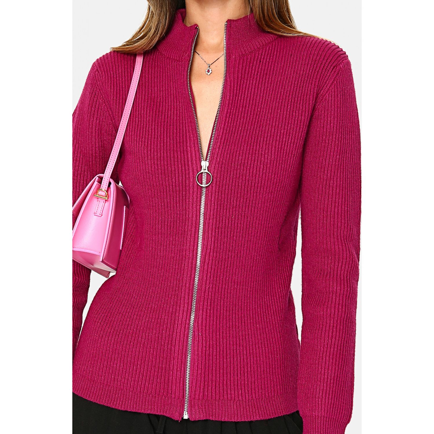 Cardigan din casmir si matase WF1228 Ciclam fotografia produsului View 4 L