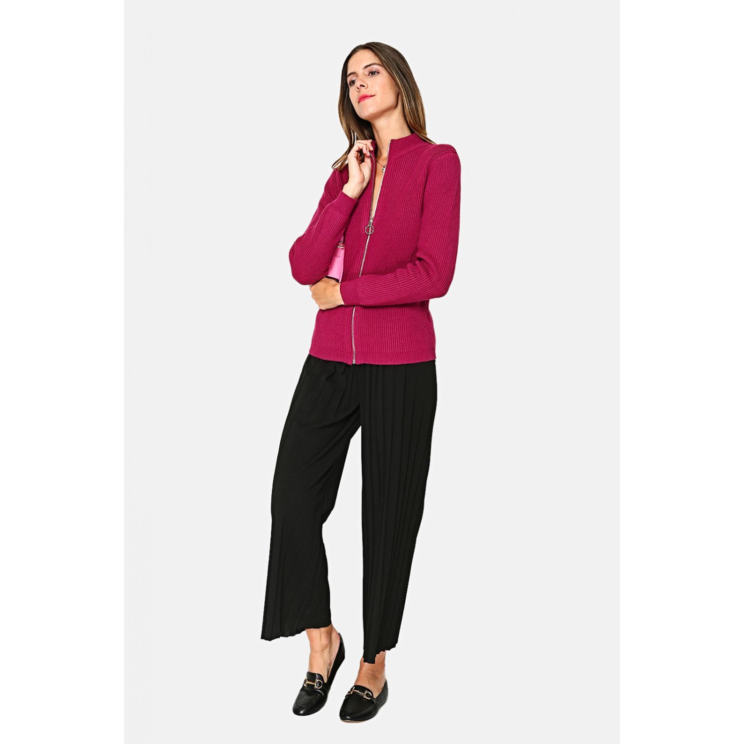 Cardigan din casmir si matase WF1228 Ciclam fotografia produsului View 3 L