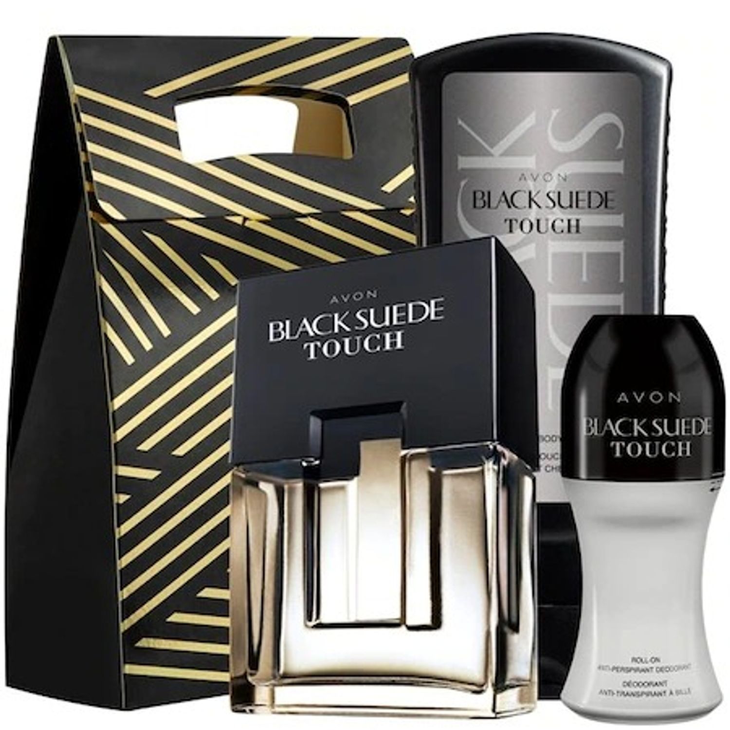 Set 3 produse Black Suede Touch, Avon - Apa de toaleta 75 ml, Gel de dus pentru par si corp 250 ml, Deodorant roll - 5059018006929 fotografia produsului View 5 L