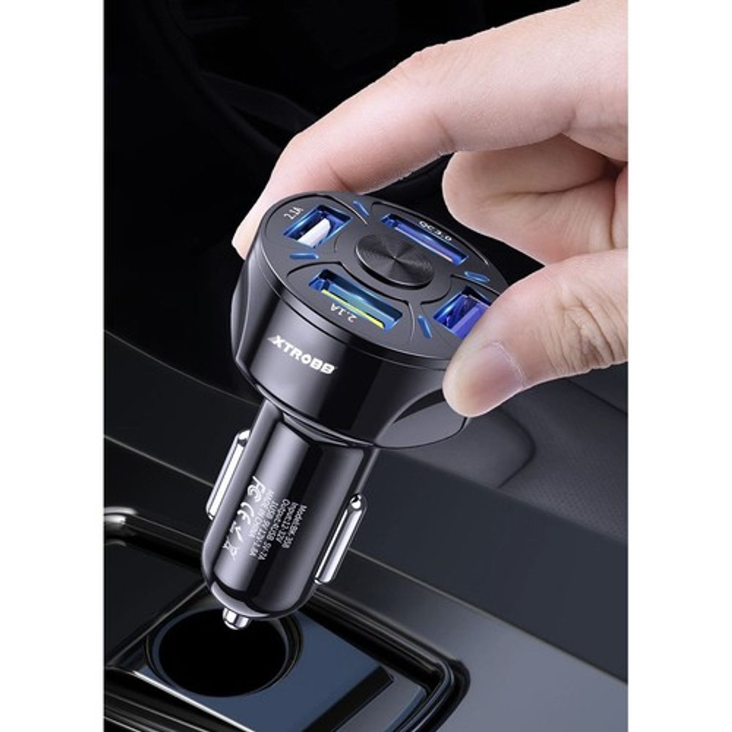Incarcator auto Xtrobb cu 4x USB, Incarcare rapida si cablu incarcare 3 in 1 - Negru fotografia produsului View 2 L