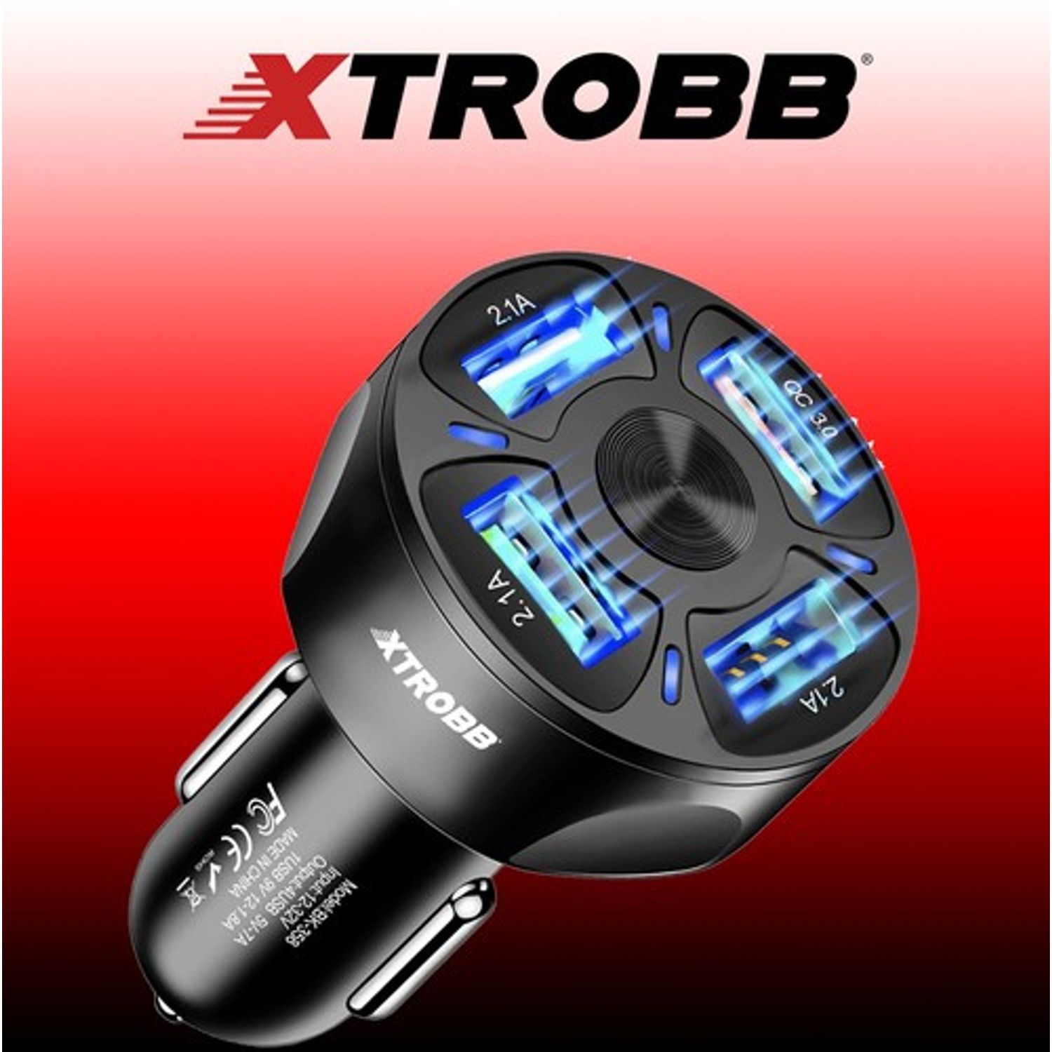 Incarcator auto Xtrobb cu 4x USB, Incarcare rapida si cablu incarcare 3 in 1 - Negru fotografia produsului View 6 L