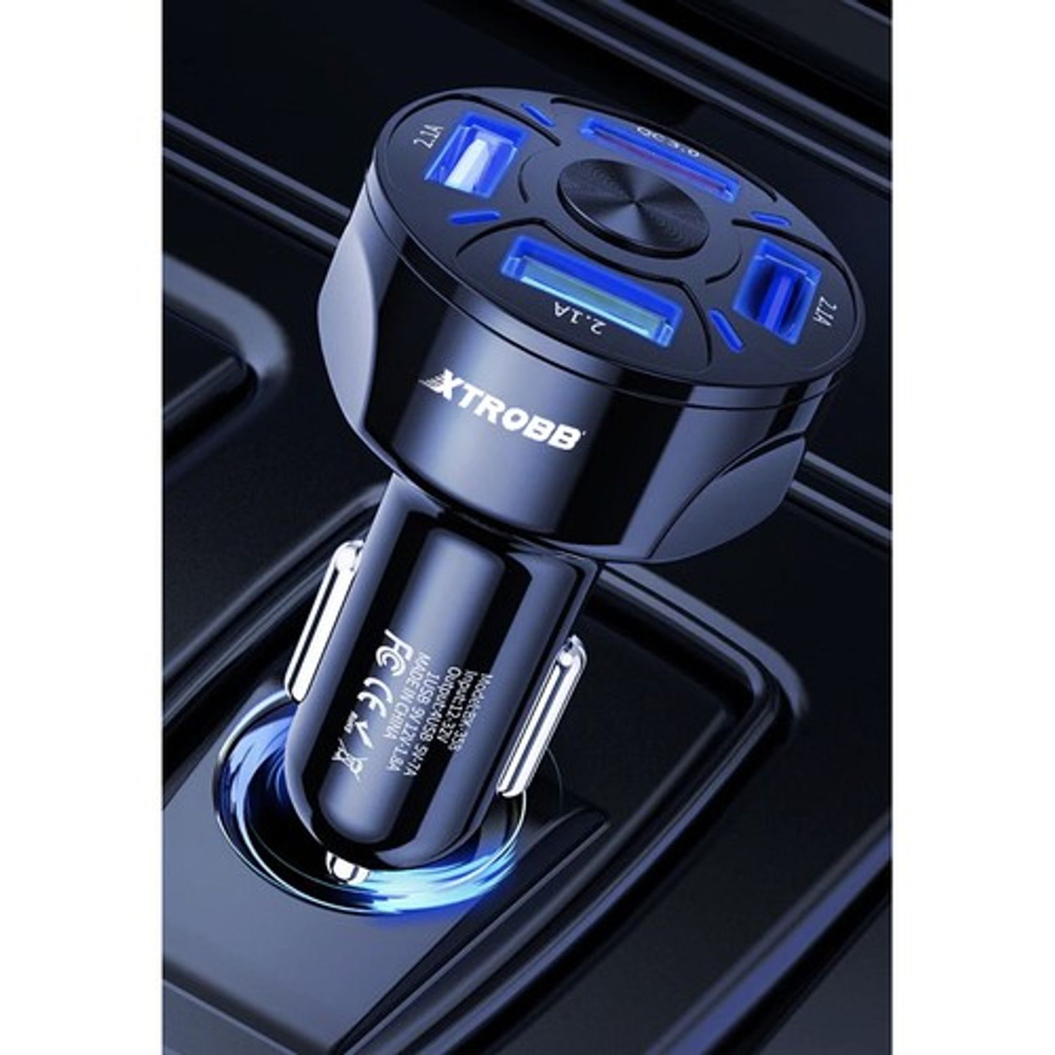 Incarcator auto Xtrobb cu 4x USB, Incarcare rapida si cablu incarcare 3 in 1 - Negru fotografia produsului View 4 L