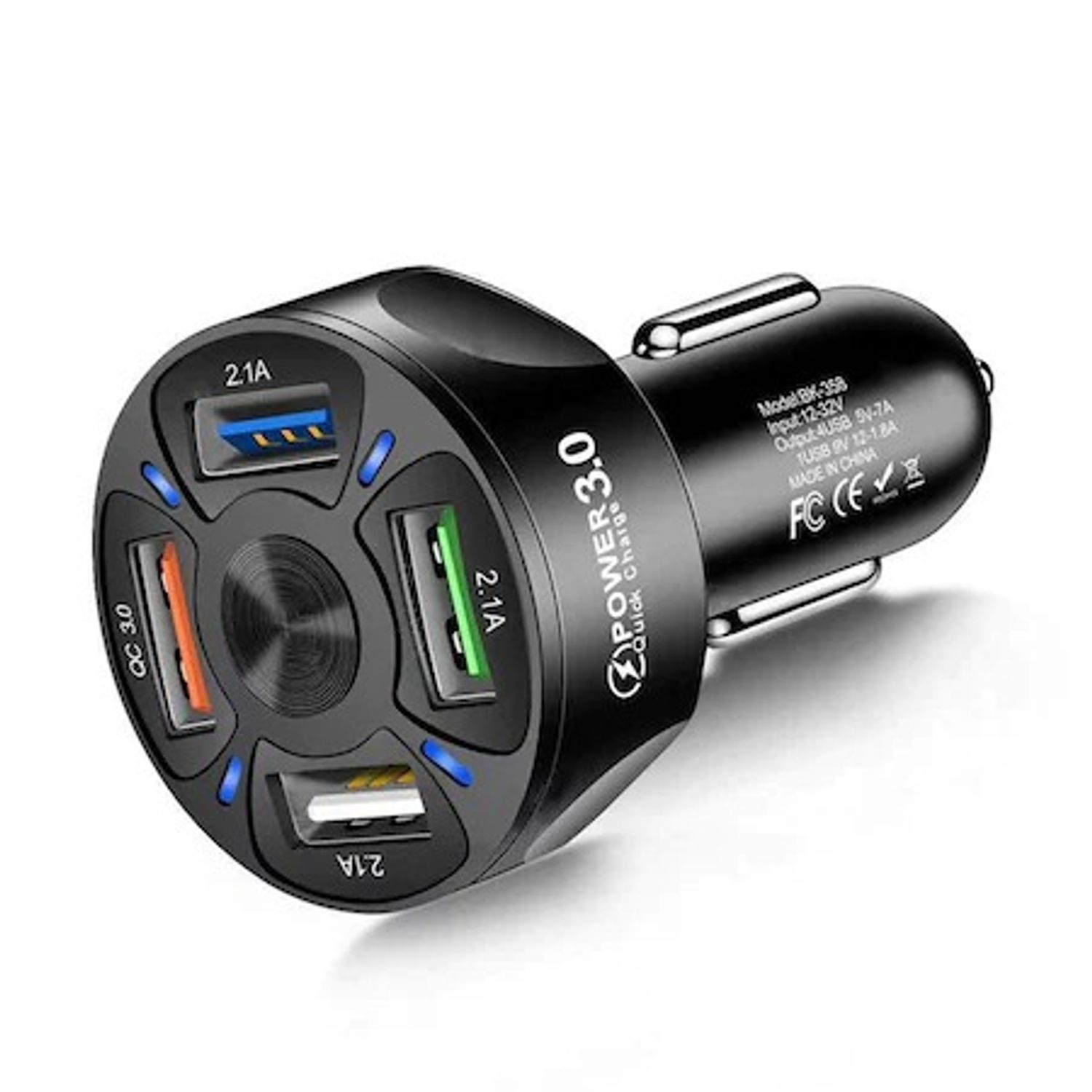 Incarcator Auto inteligent cu 4 porturi USB, cu Incarcare Rapida Qualcomm si Multiple Protectii, negru fotografia produsului