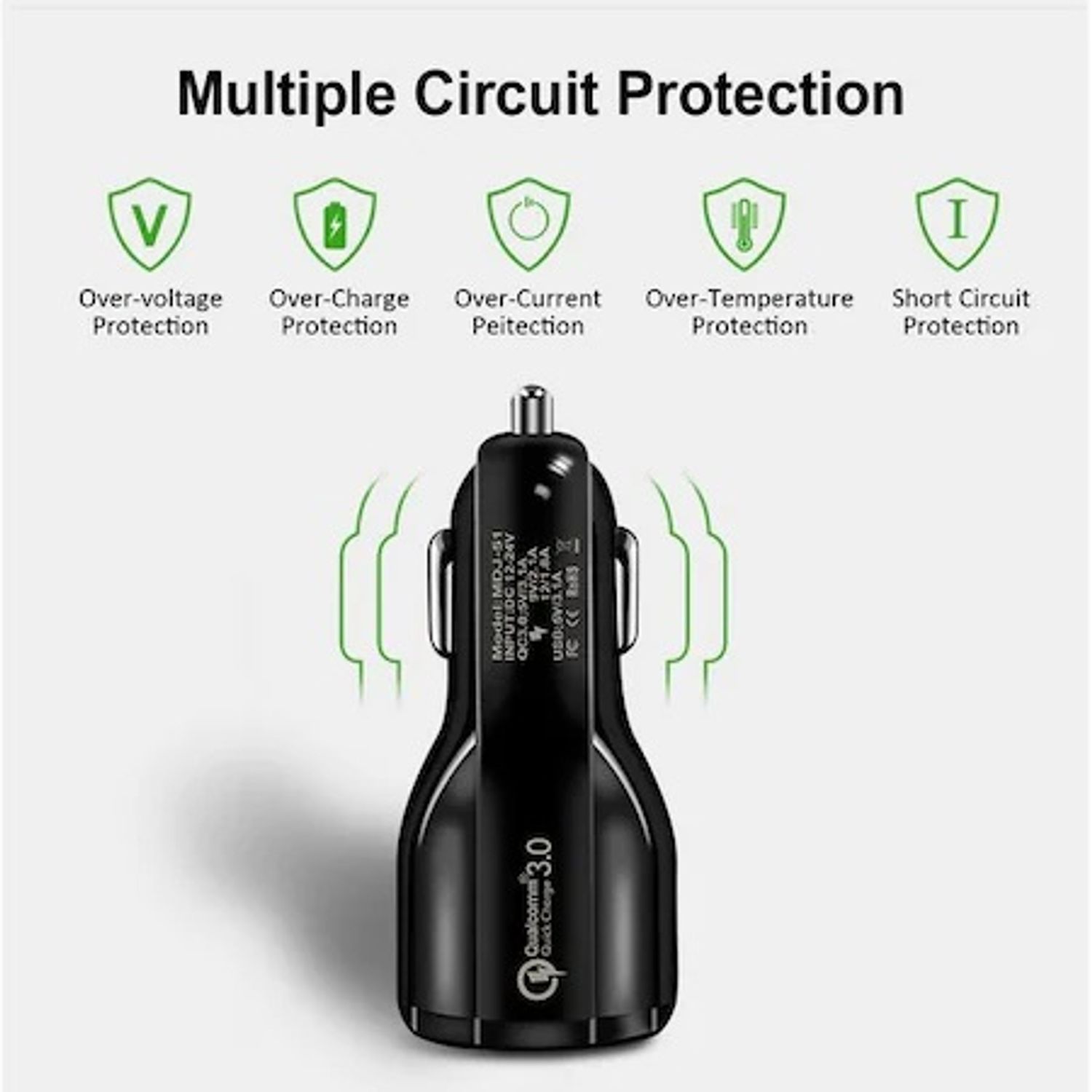 Incarcator auto Quick Charge 3.0, 2 x USB, 6A, Qualcomm, Aziao Performance Design, Negru fotografia produsului View 3 L