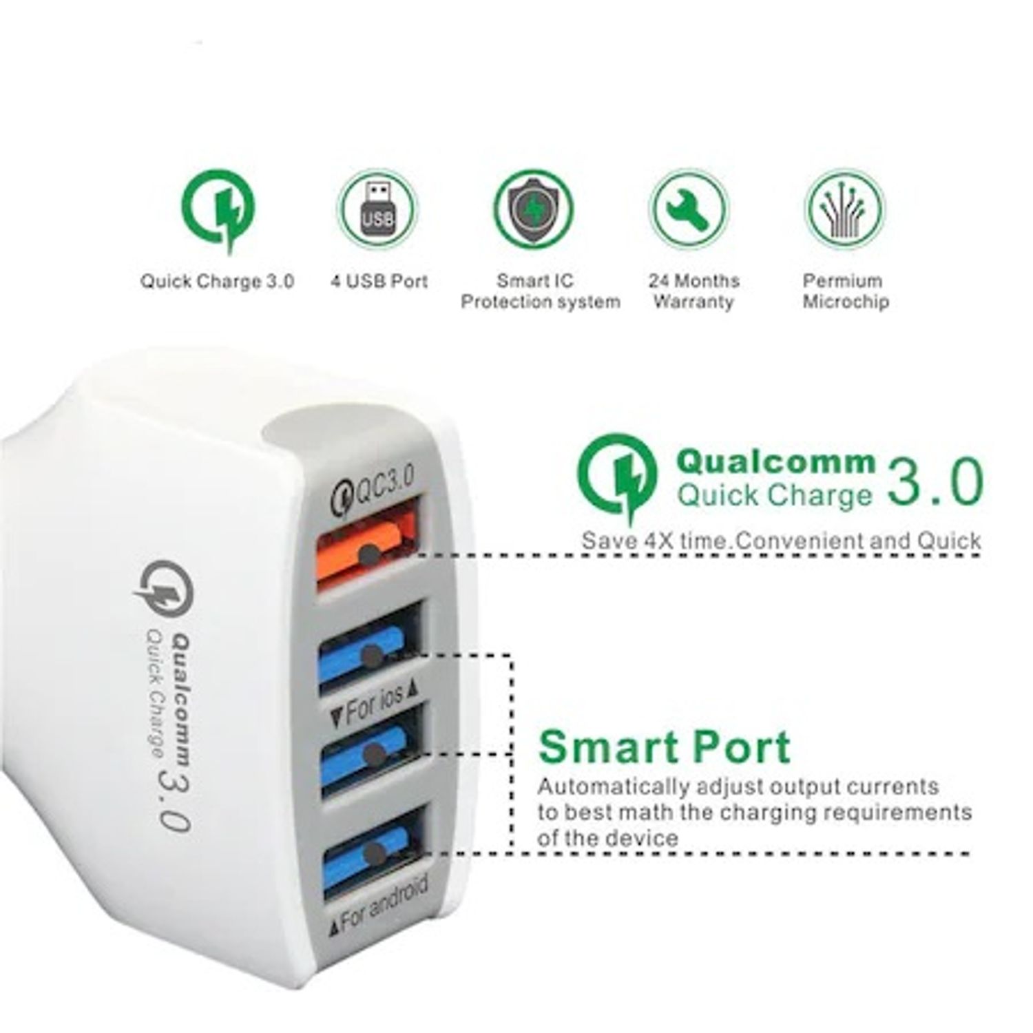 Incarcator Auto, 4x USB 3.0 Ultra Fast Charge Culoare Alb fotografia produsului View 2 L