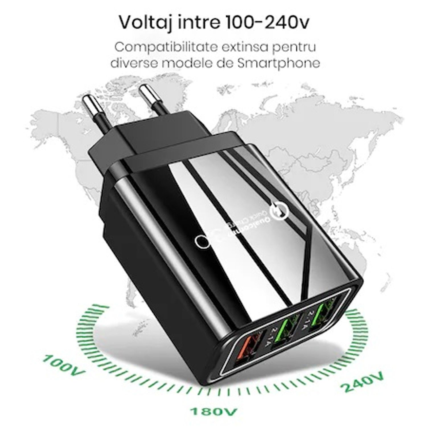 Incarcator rapid cu 3 porturi usb FastCharging 3.0, universal Negru fotografia produsului View 2 L