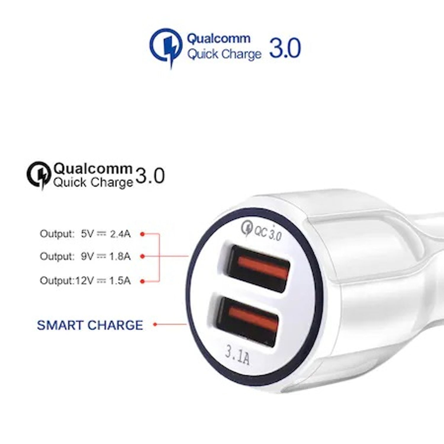 Incarcator auto Star, 12-24v LS CC9, Quick Charge 3.0, 2 x USB, Alb fotografia produsului View 4 L