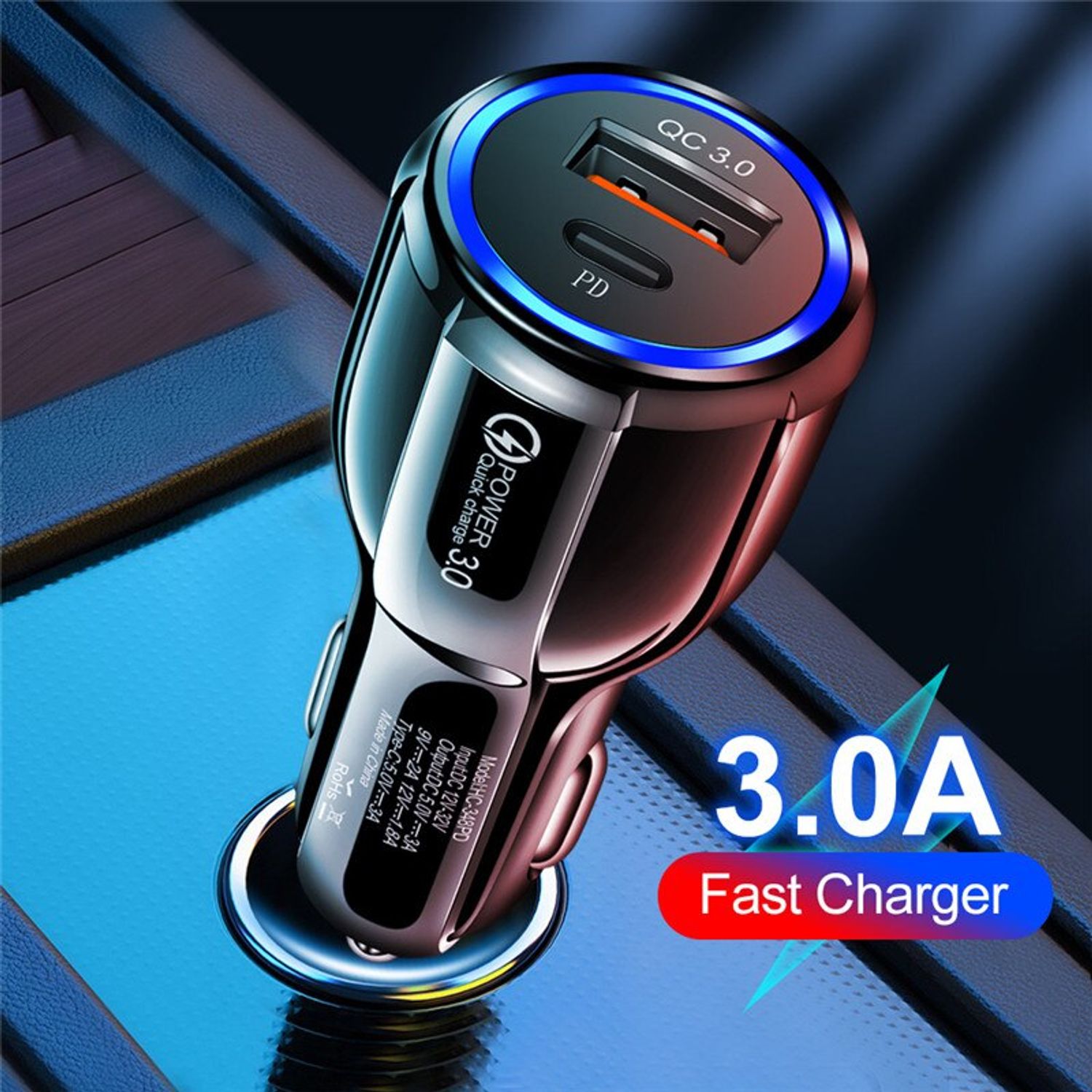 Kit incarcator Auto USB-A/PD -Cablu Type C-C NEGRU fotografia produsului View 3 L