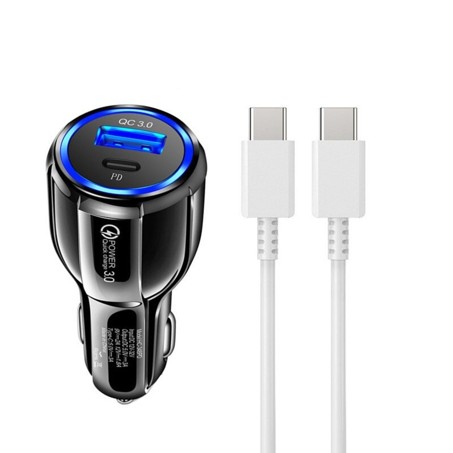Kit incarcator Auto USB-A/PD -Cablu Type C-C NEGRU fotografia produsului