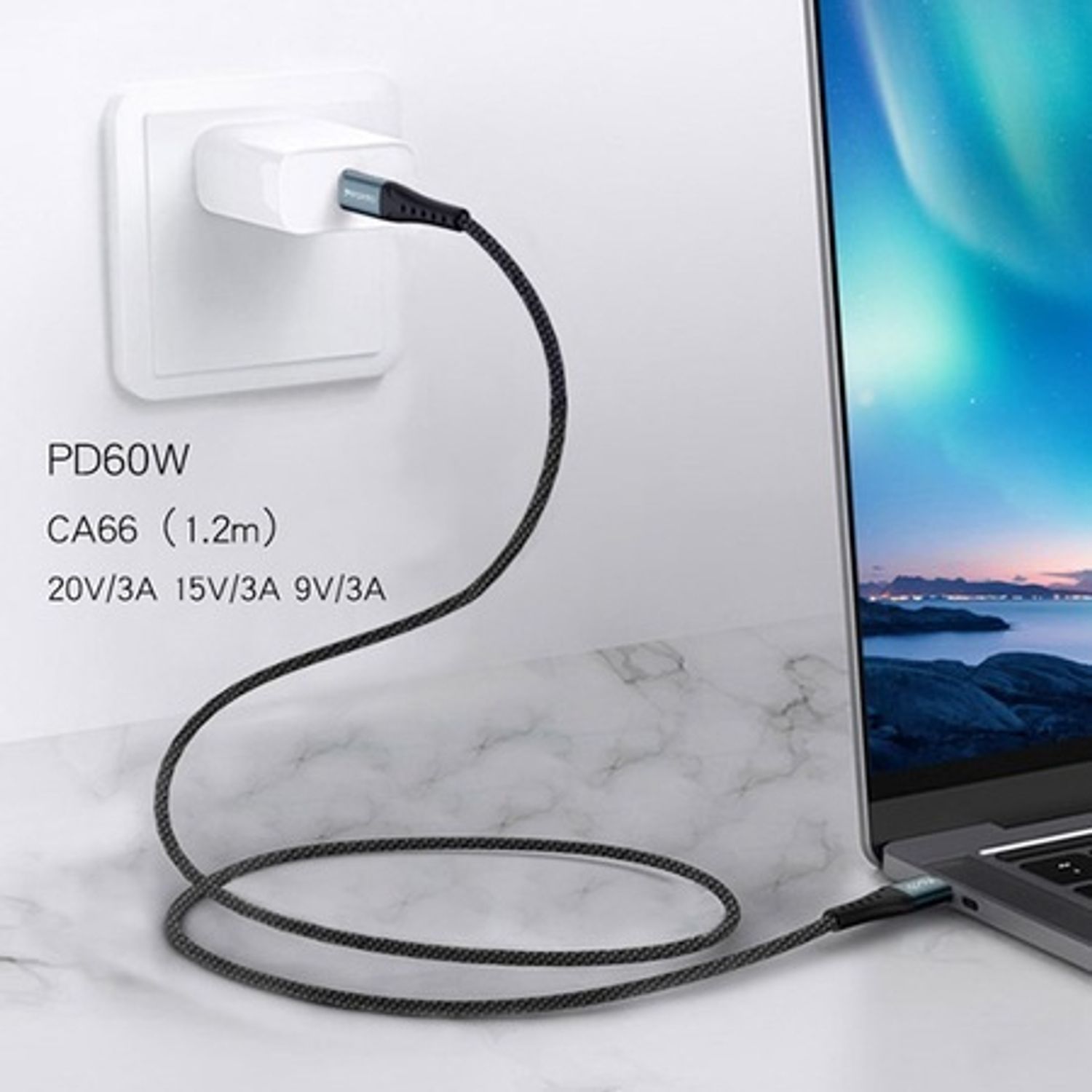 Cablu de date USB-C la USB-C PD 60W Yesido CA66, 3A, 1.2m, negru fotografia produsului View 4 L