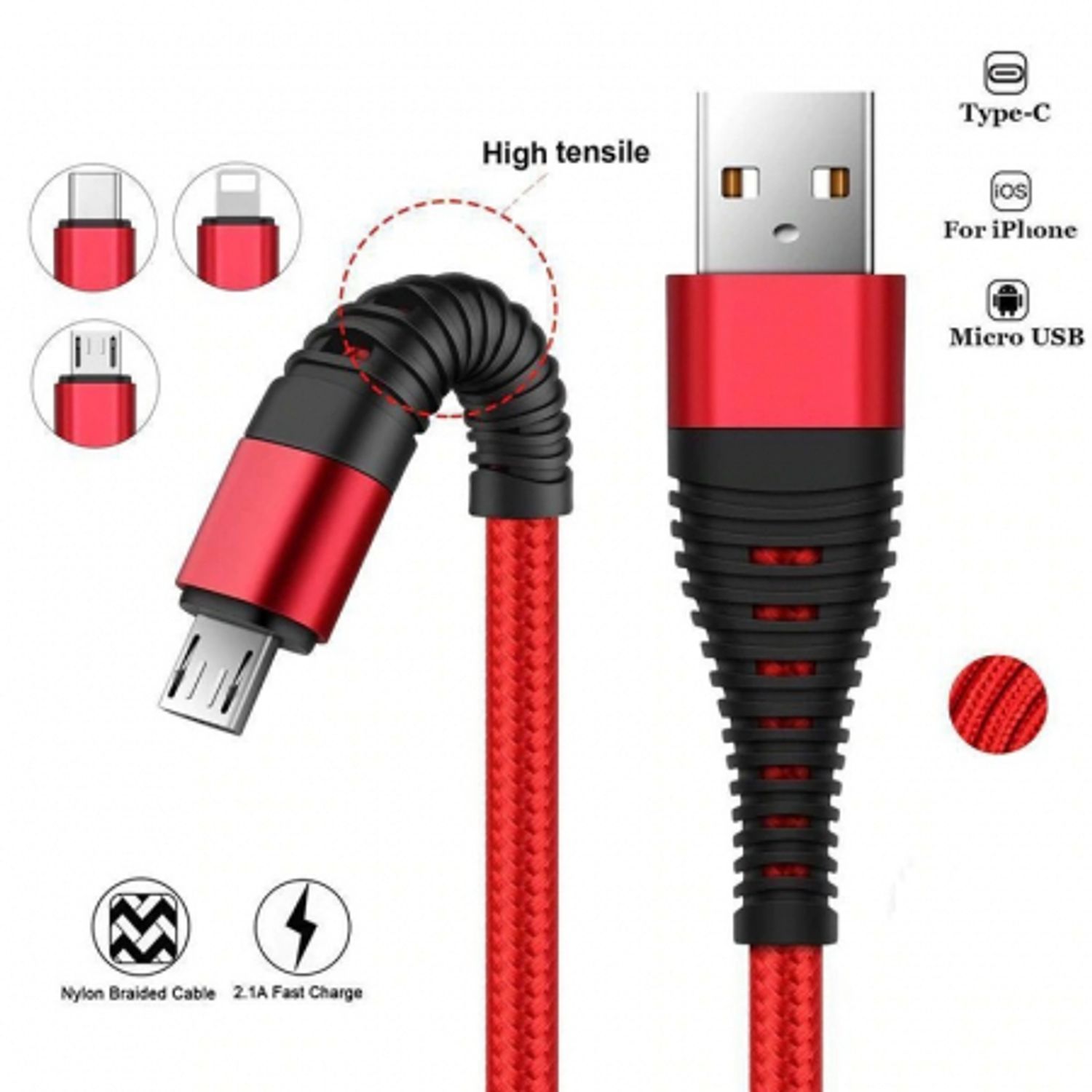 Cablu date si incarcare fish charge 2.4 A micro usb de 1 metru lungime rosu fotografia produsului View 2 L
