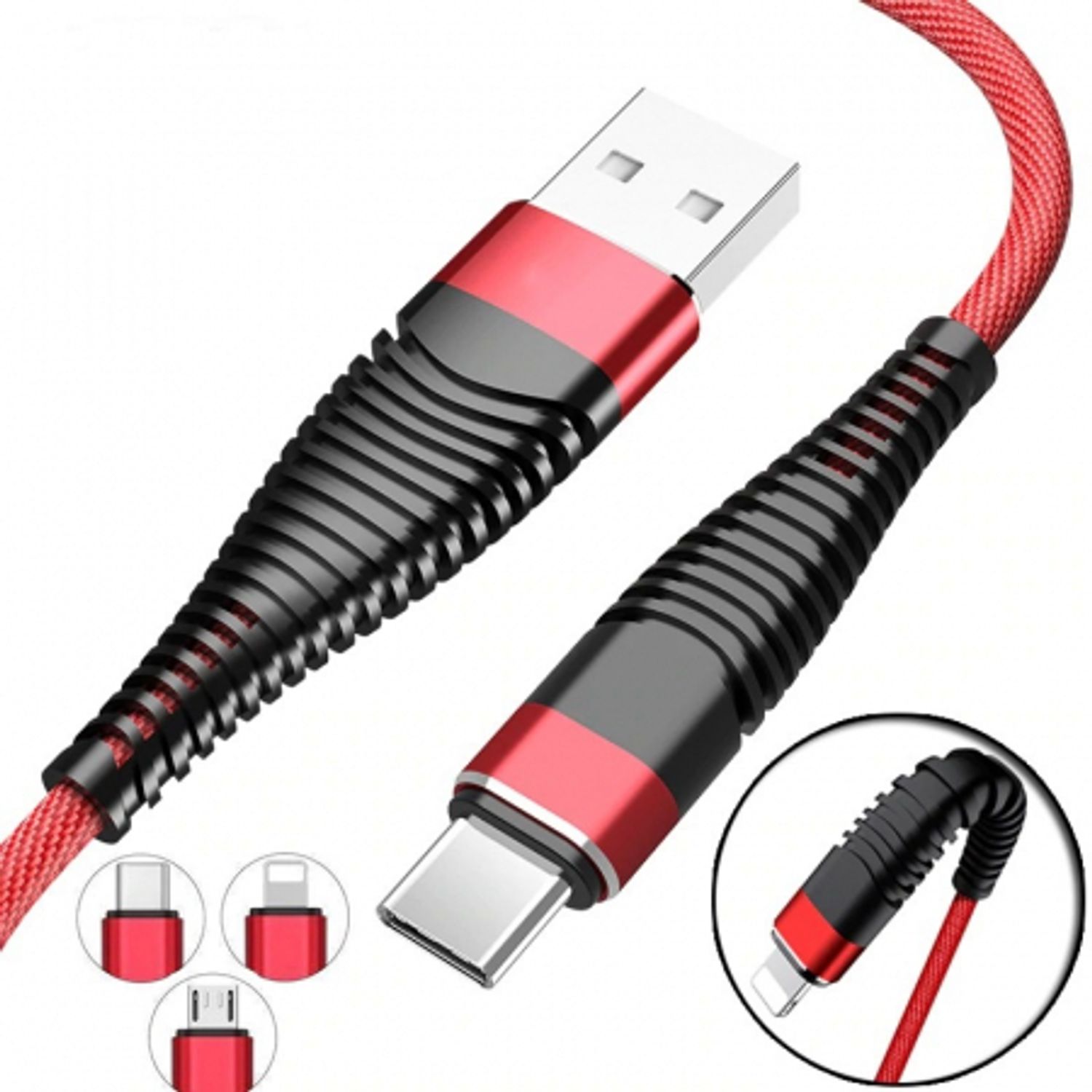 Cablu date si incarcare fish charge 2.4 A micro usb de 1 metru lungime rosu fotografia produsului View 6 L