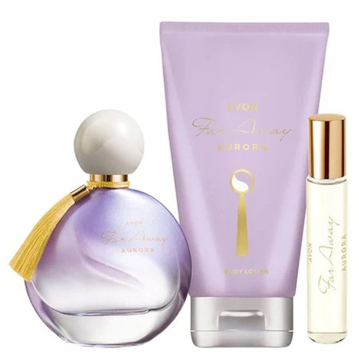 Set parfum + lotiune + mini parfum Avon Far Away Aurora, 50/150/10 ml fotografia produsului
