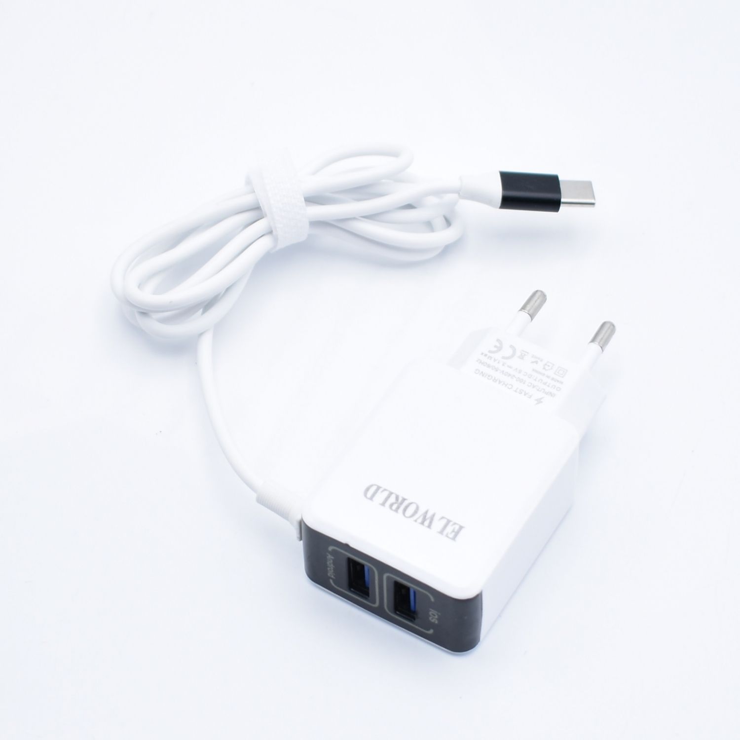 Incarcator Fast Charging Cu 2 USB + Type C 5V 3.1A Elworld fotografia produsului View 3 L